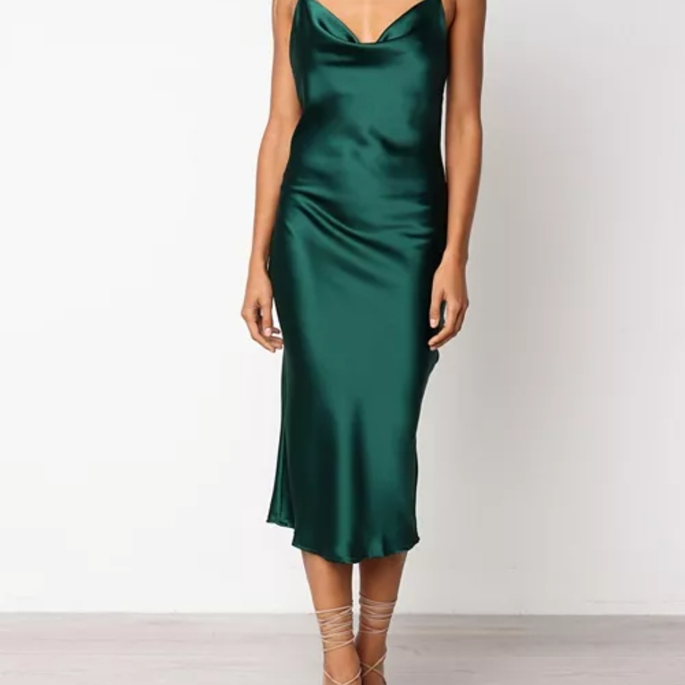Elegant Green Satin Slip Dress